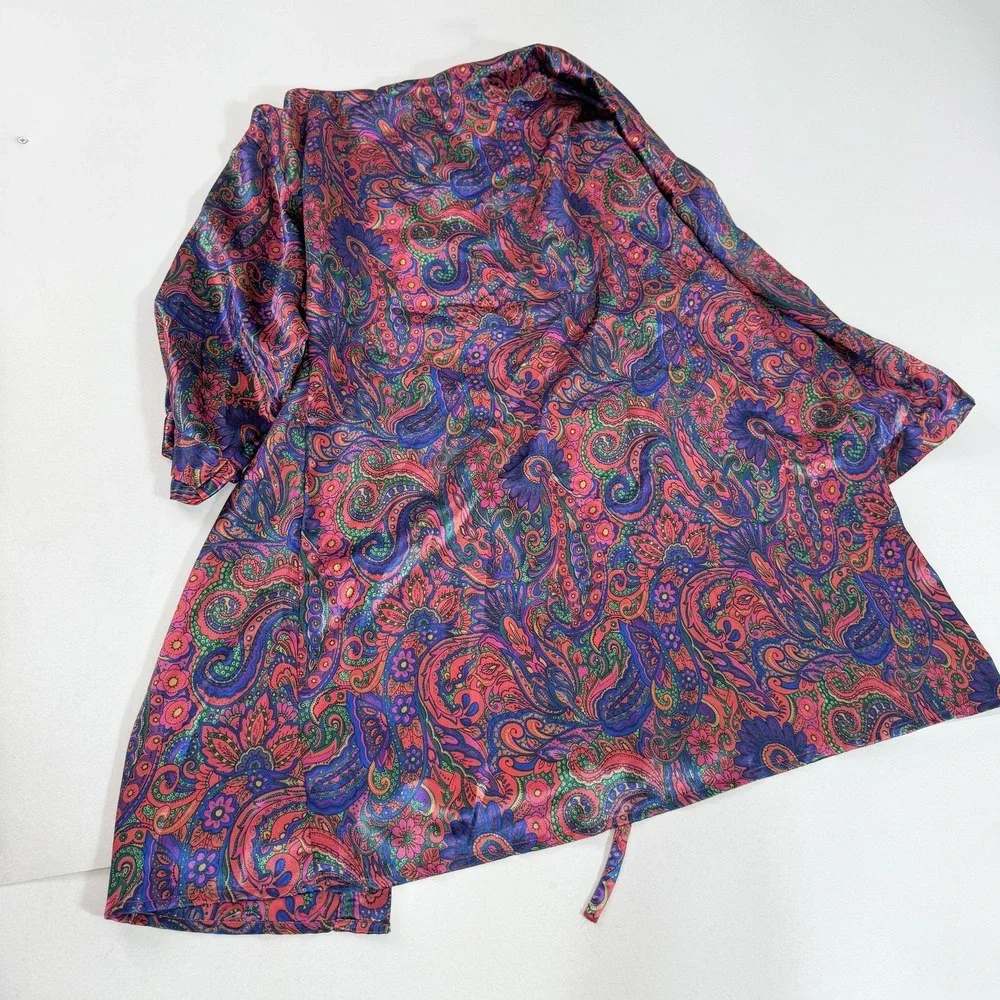 VTG‎ Gold Label Victoria's Secret Robe Womens Small Multicolor Paisley Satin